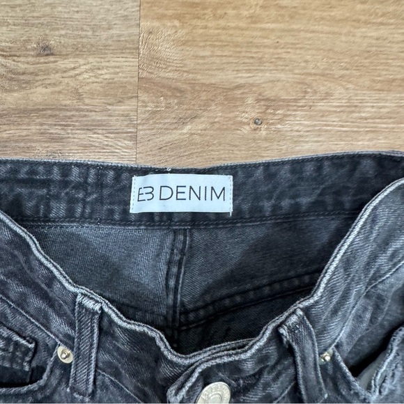 EB Denim Straight‎ Leg Unraveled Two Jean Washed Black Denim Split Hem Sz 24 - Picture 9 of 11